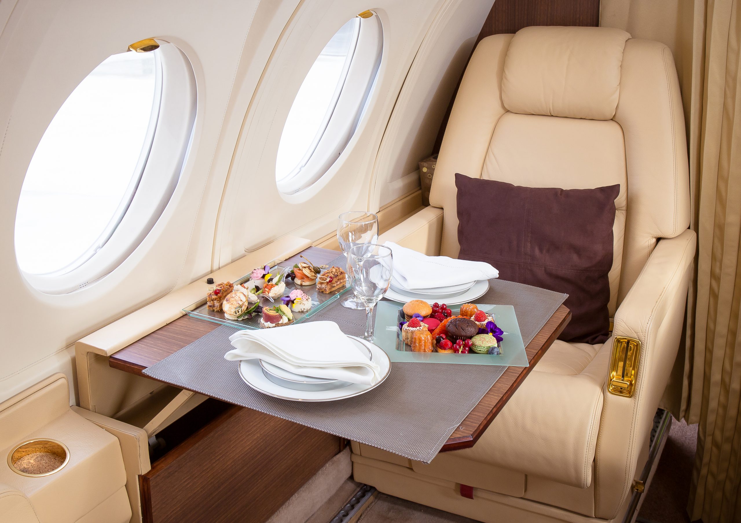 A private jet ready and waiting with canapes.